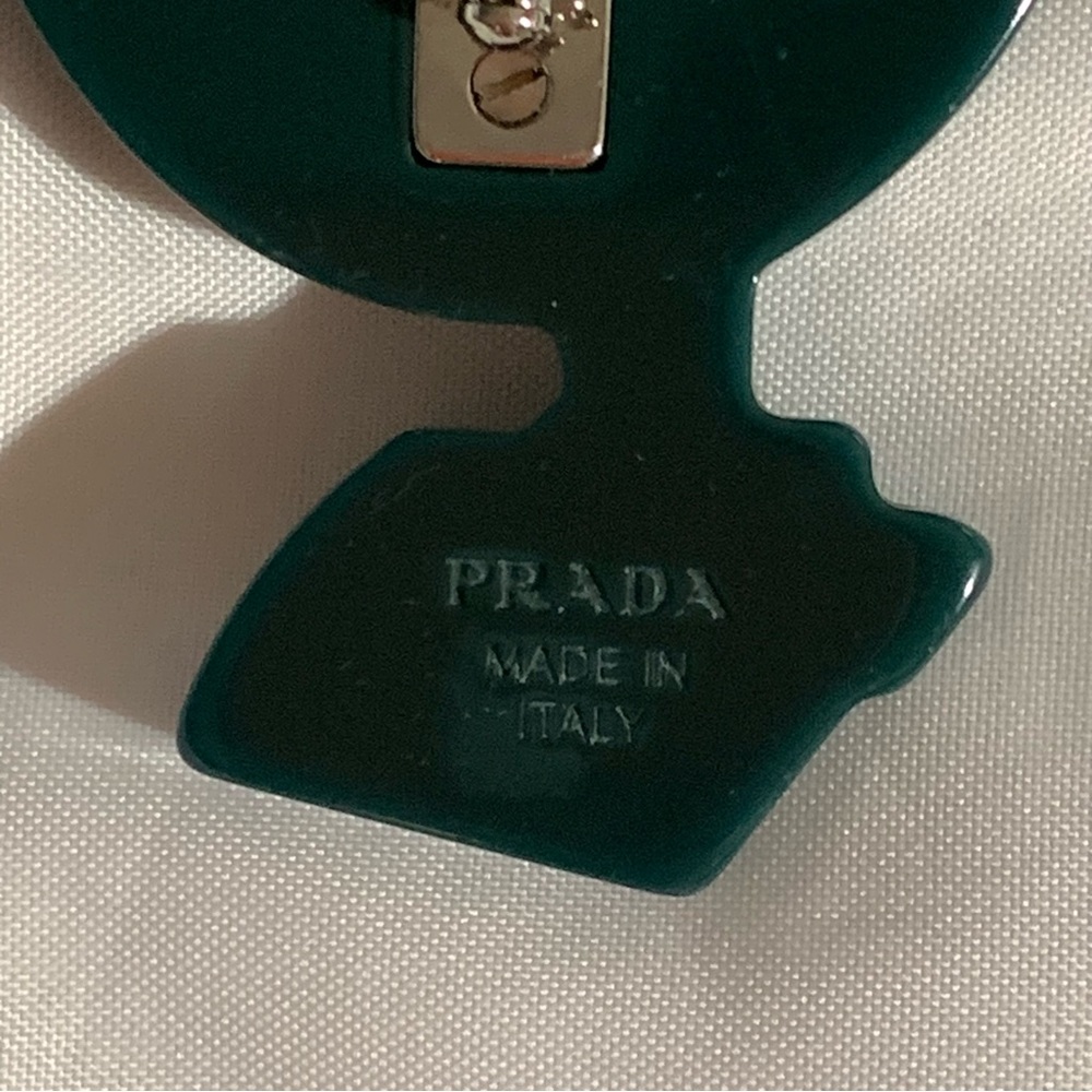 PRADA Italian resin & leather pin back BROOCH stylized vintage fan - Picture 3 of 4